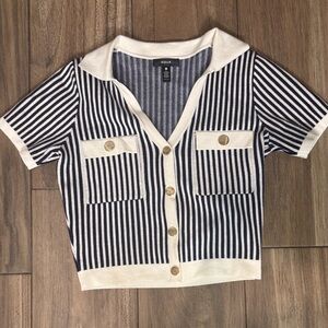 Aqua Navy and White Striped Button Down Shirt size xs